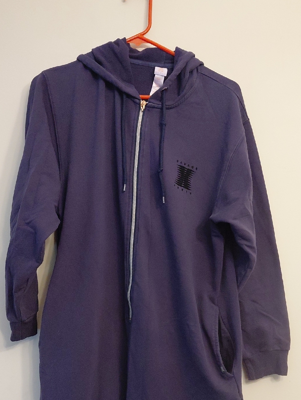 Dark Navy Full-Zip Hoodie with Subtle Chest Logo Savage Fenty